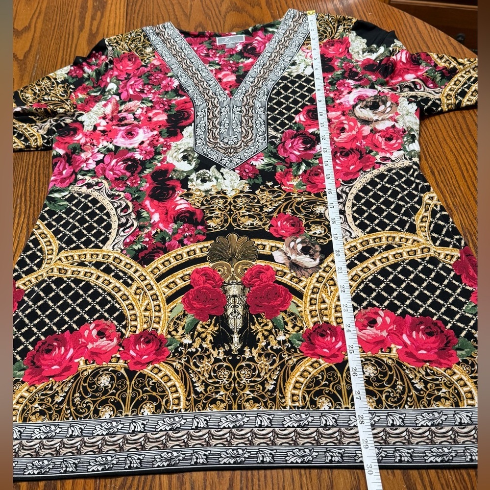 JM Collection Floral V Neck Tunic Blouse XL - Picture 7 of 11